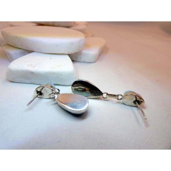 Larimar Sterling Silver Earrings Natural Vintage Blue Dolphin Stone Pectolite - Picture 4 of 6